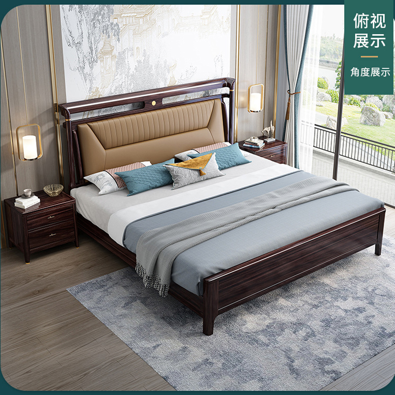 新中式家具 实木床1.8米轻奢双人软靠床 新中式家具 实木床1.8米轻奢双人软靠床