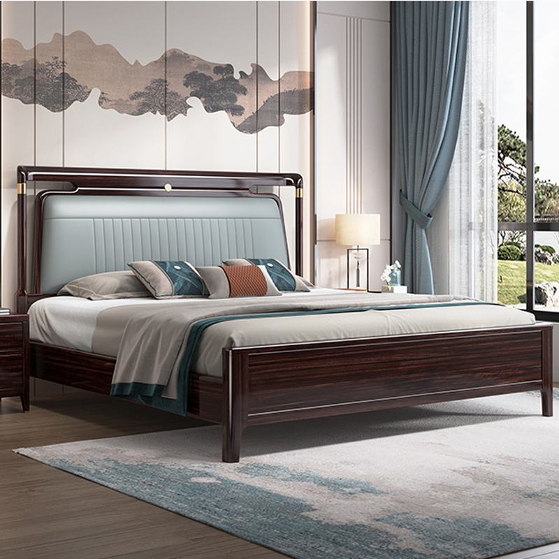新中式家具 胡桃木实木床 轻奢真皮软靠双人床 新中式家具 胡桃木实木床 轻奢真皮软靠双人床