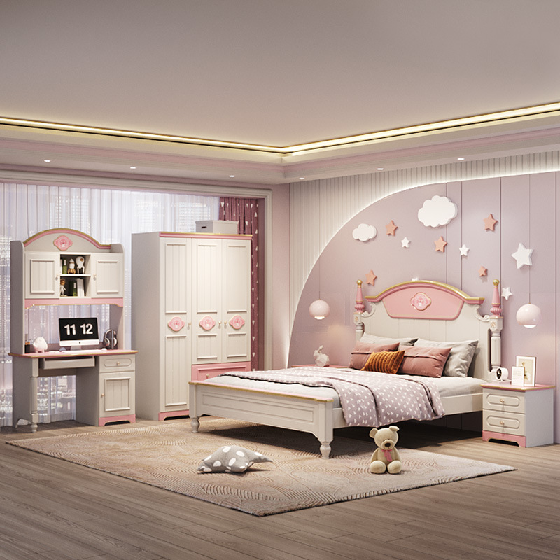 儿童家具 可爱女孩公主单人儿童床实木床套装 儿童家具 可爱女孩公主单人儿童床实木床套装