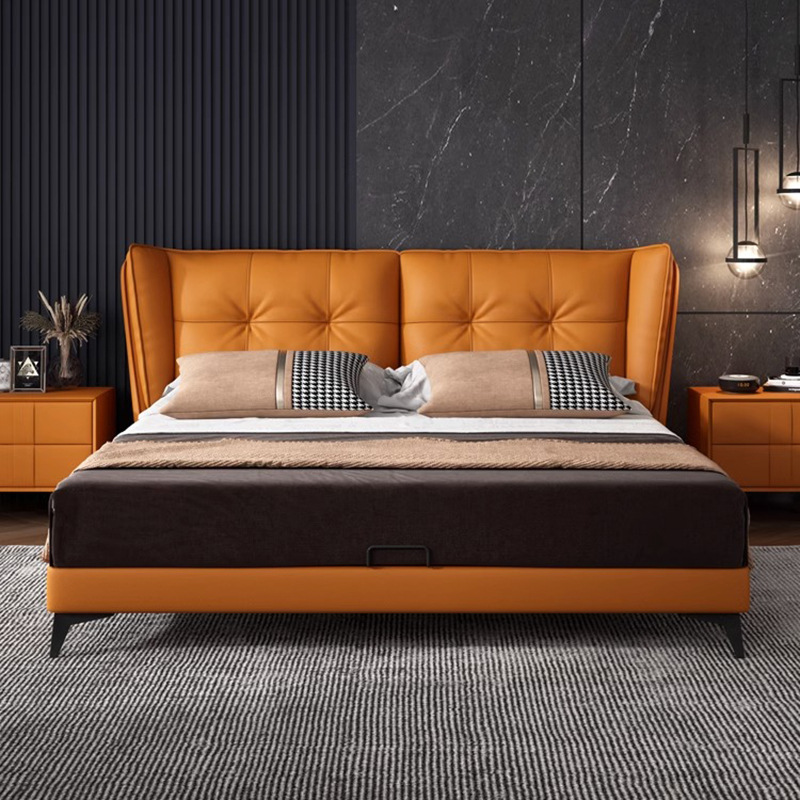 简约家具 意式极简软包双人实木真皮婚床 简约家具 意式极简软包双人实木真皮婚床