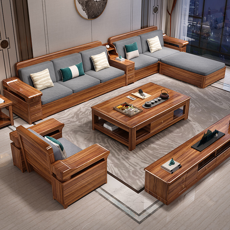 新中式家具 乌金木实木沙发客厅组合 冬夏两用大小户型储物家具