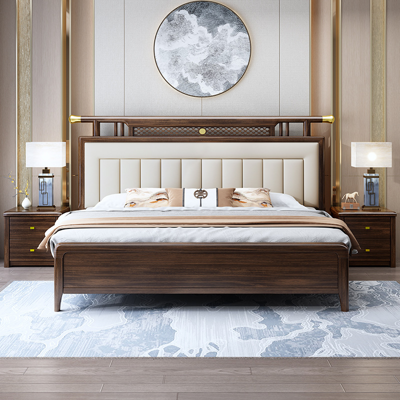 新中式家具 乌金木实木床双人床现代轻奢软靠床