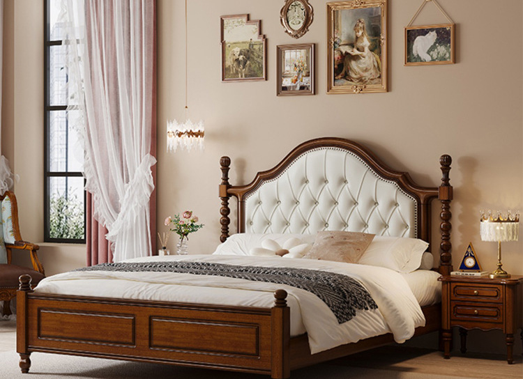 美式家具 美式乡村复古实木床 软包双人床家用轻奢简约储物床 美式家具 美式乡村复古实木床 软包双人床家用轻奢简约储物床