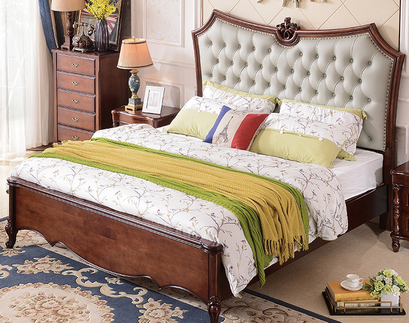 美式家具 现代简约美式实木床 主卧软靠雕花高箱储物床 美式家具 现代简约美式实木床 主卧软靠雕花高箱储物床