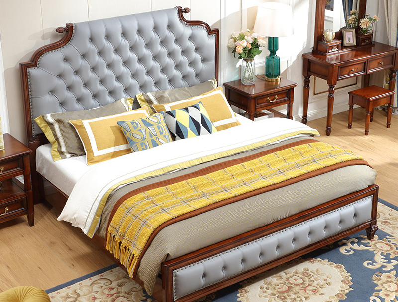 美式家具 美式实木大床 轻奢简约软包真皮公主床 美式家具 美式实木大床 轻奢简约软包真皮公主床