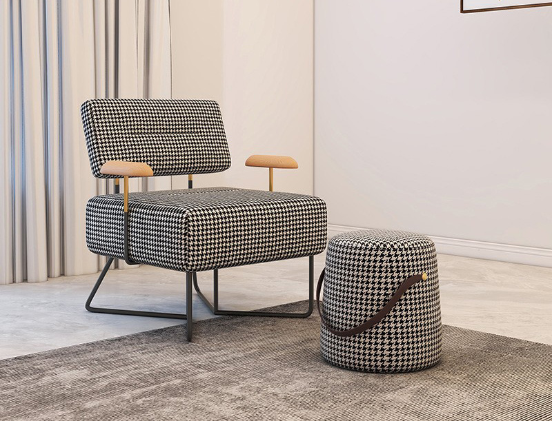 北欧千鸟格单人沙发椅 轻奢极简单椅 卧室客厅懒人沙椅阳台休闲躺椅 北欧千鸟格单人沙发椅 轻奢极简单椅 卧室客厅懒人沙椅阳台休闲躺椅